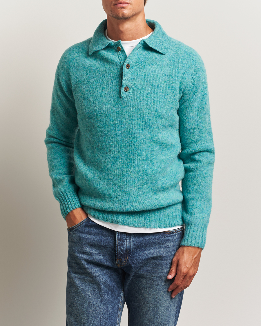 Hombres | Jerséis y prendas de punto | Harley Of Scotland | Brushed Supersoft Lambswool Polo Hummingbird
