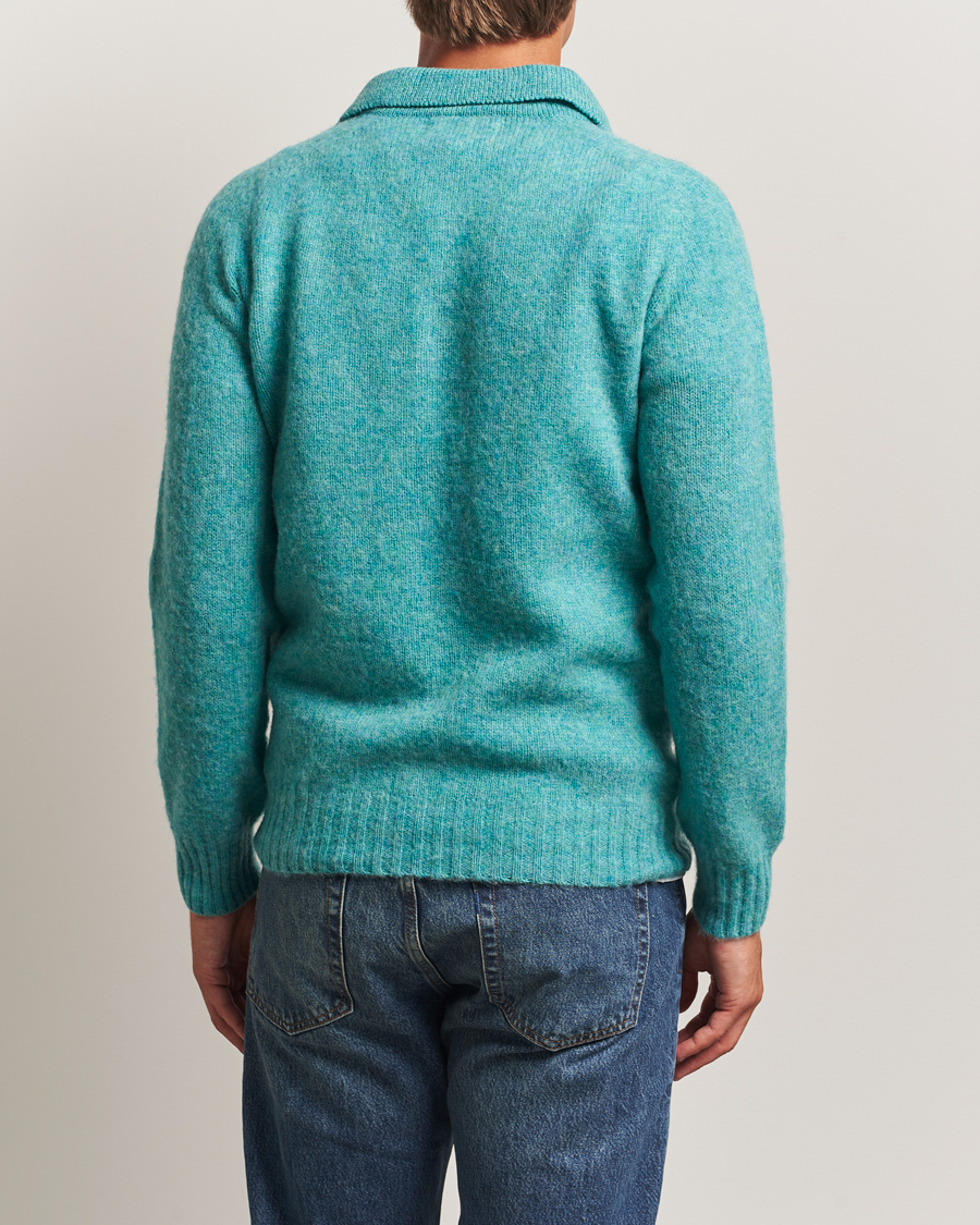 Hombres | Jerséis y prendas de punto | Harley Of Scotland | Brushed Supersoft Lambswool Polo Hummingbird