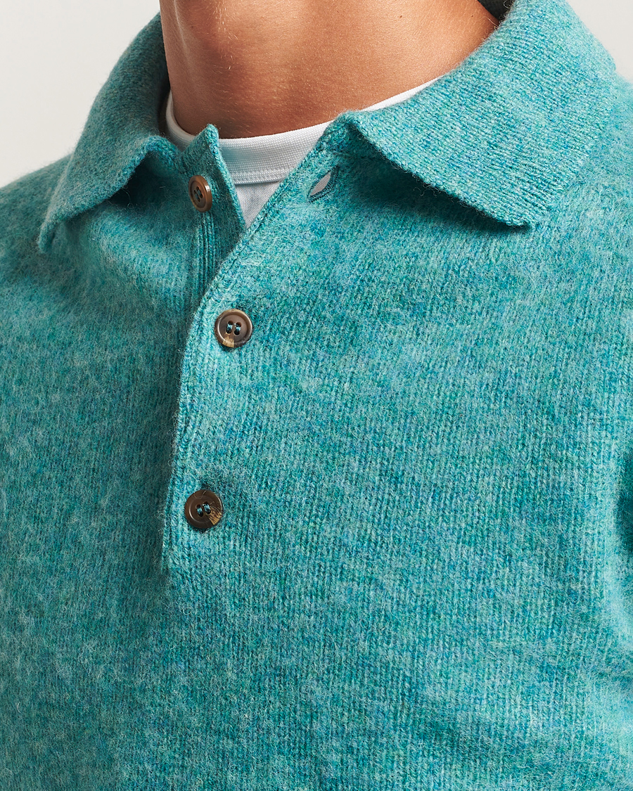 Hombres | Jerséis y prendas de punto | Harley Of Scotland | Brushed Supersoft Lambswool Polo Hummingbird