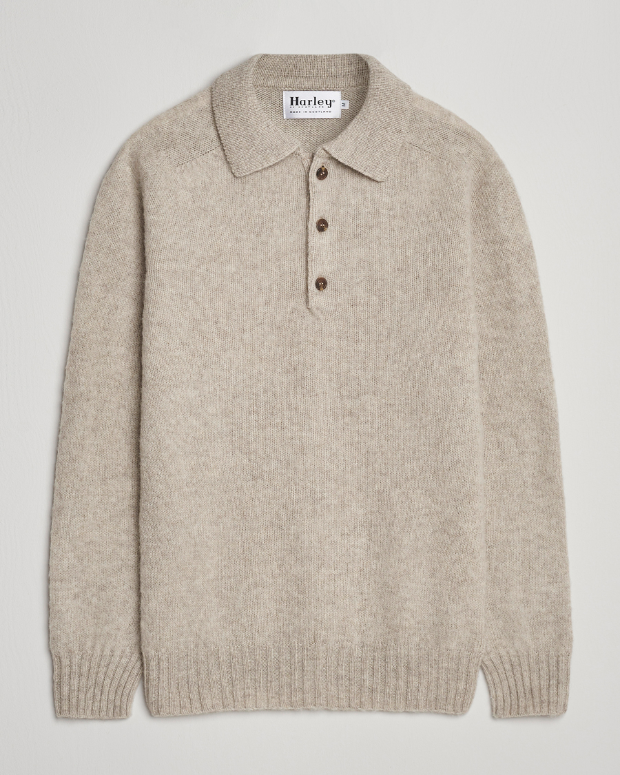 Hombres | Jerséis y prendas de punto | Harley Of Scotland | Brushed Supersoft Lambswool Polo Vellum