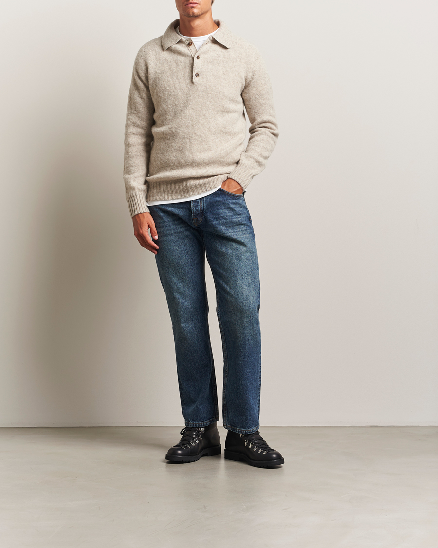 Hombres | Jerséis y prendas de punto | Harley Of Scotland | Brushed Supersoft Lambswool Polo Vellum