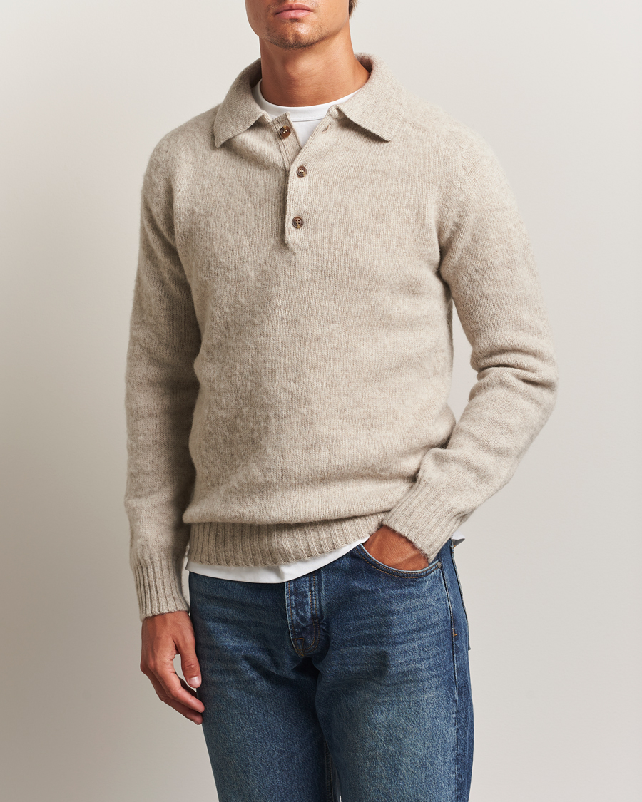 Hombres | Jerséis y prendas de punto | Harley Of Scotland | Brushed Supersoft Lambswool Polo Vellum
