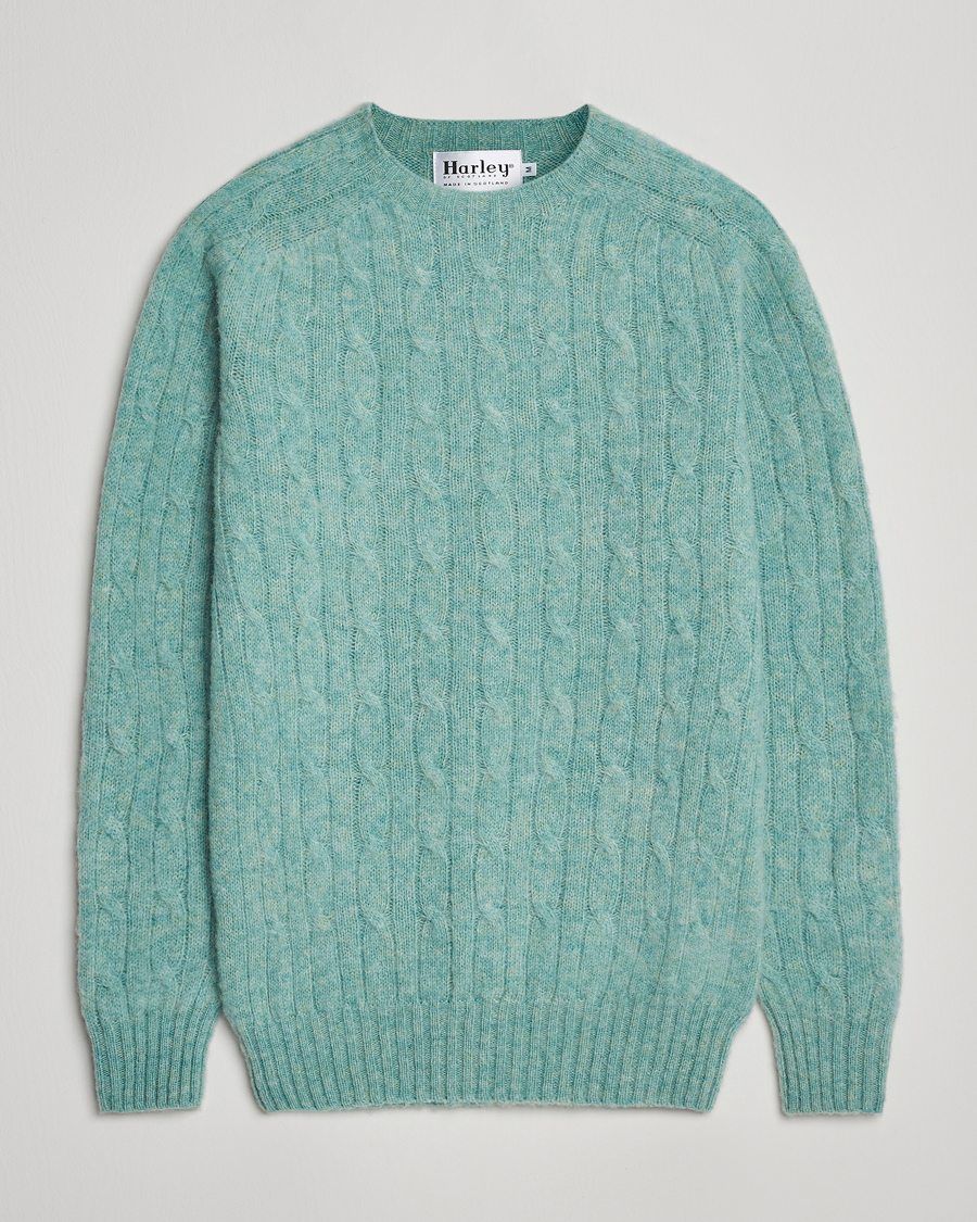 Hombres | Jerséis y prendas de punto | Harley Of Scotland | Brushed Supersoft Lambswool Cable Opal