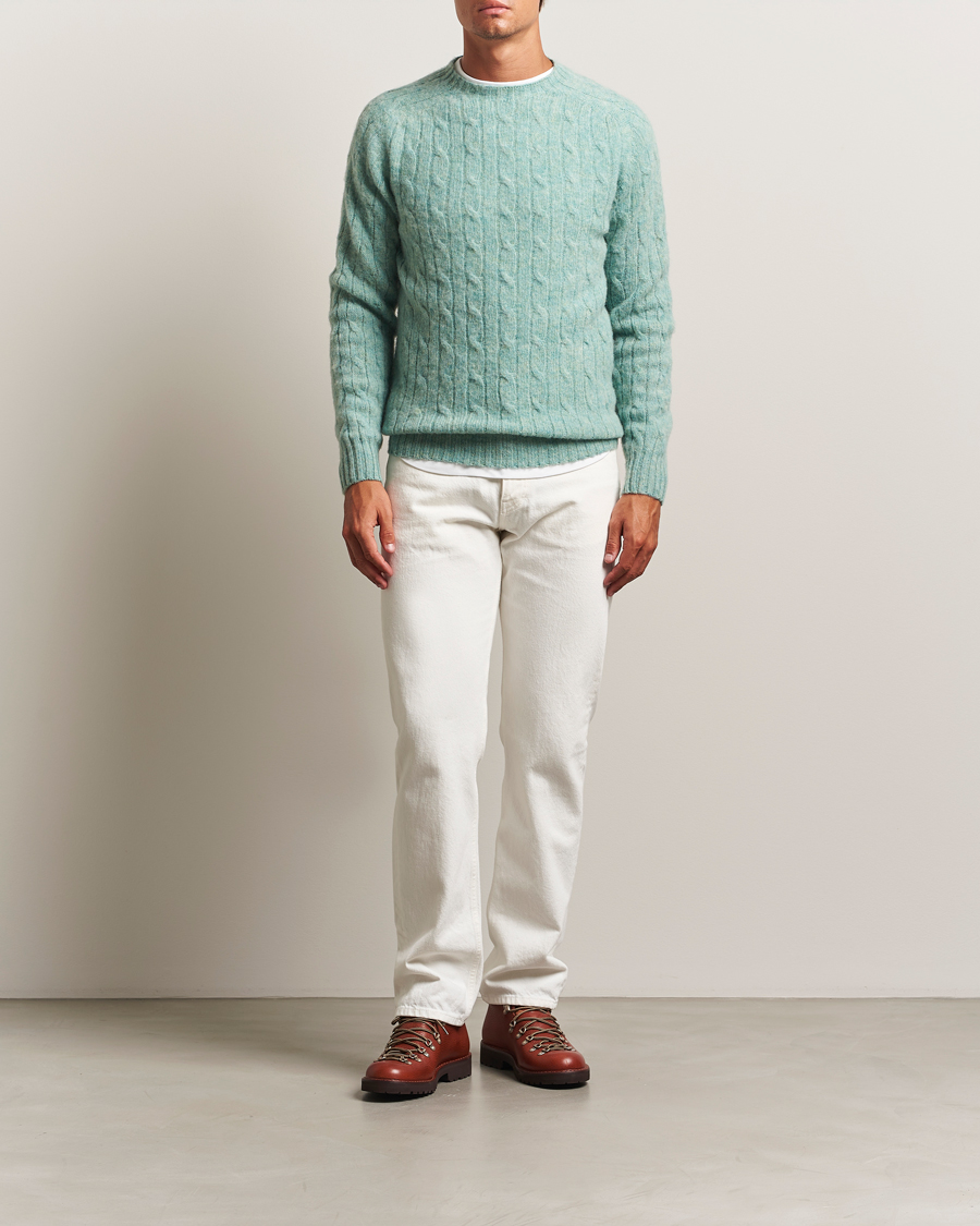Hombres | Jerséis y prendas de punto | Harley Of Scotland | Brushed Supersoft Lambswool Cable Opal