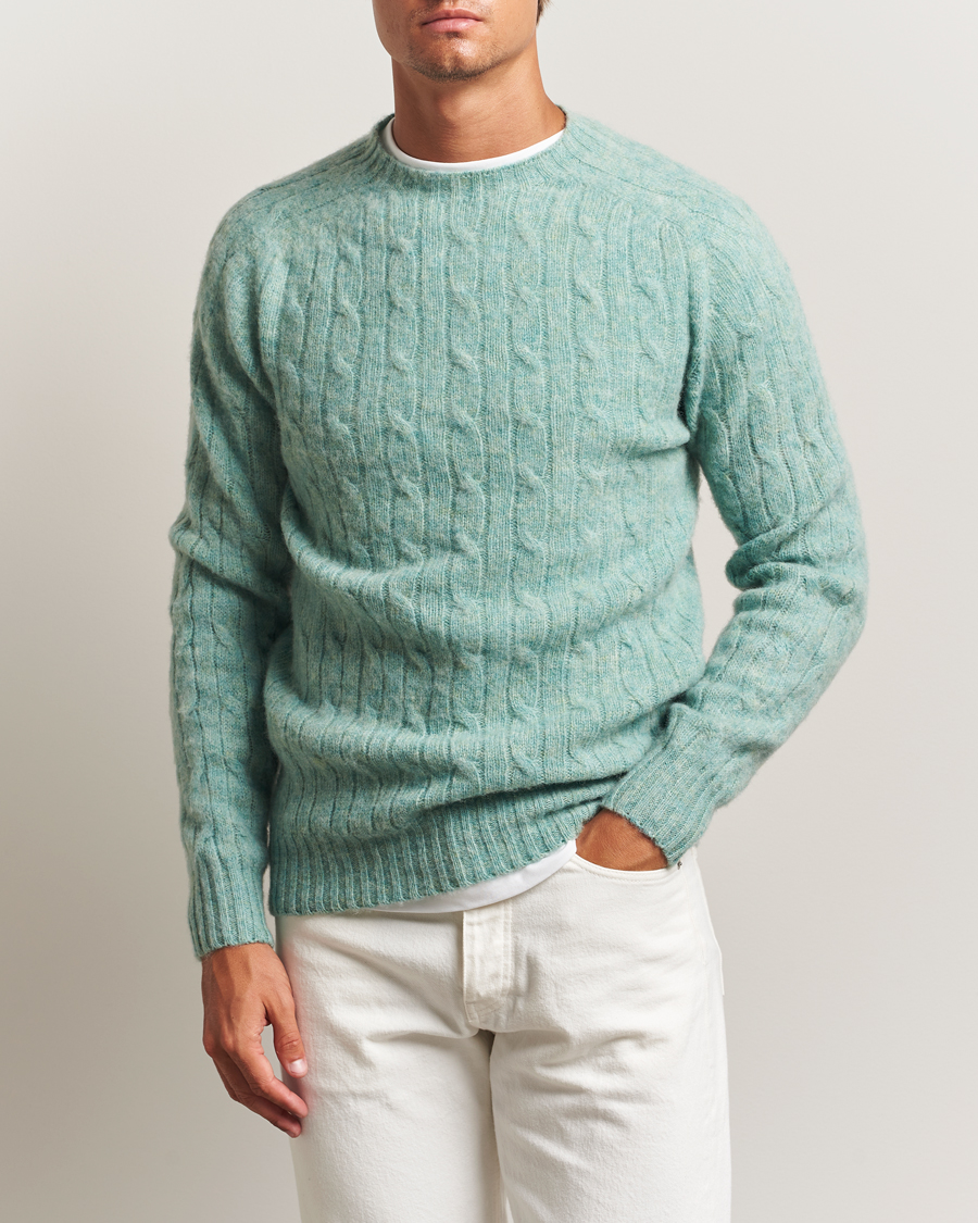 Hombres | Jerséis y prendas de punto | Harley Of Scotland | Brushed Supersoft Lambswool Cable Opal