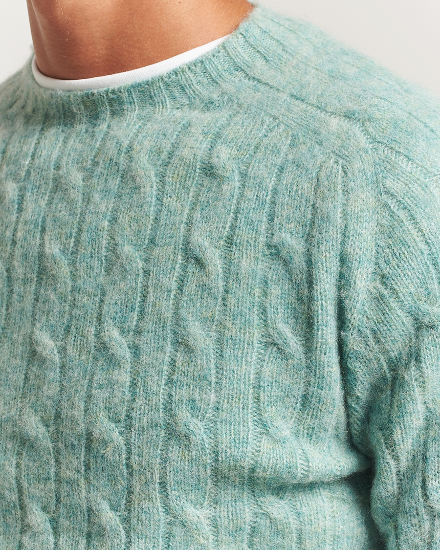 Hombres | Jerséis y prendas de punto | Harley Of Scotland | Brushed Supersoft Lambswool Cable Opal