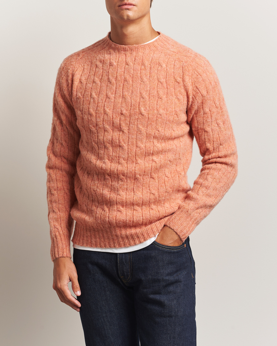 Hombres | Jerséis y prendas de punto | Harley Of Scotland | Brushed Supersoft Lambswool Cable Parfait
