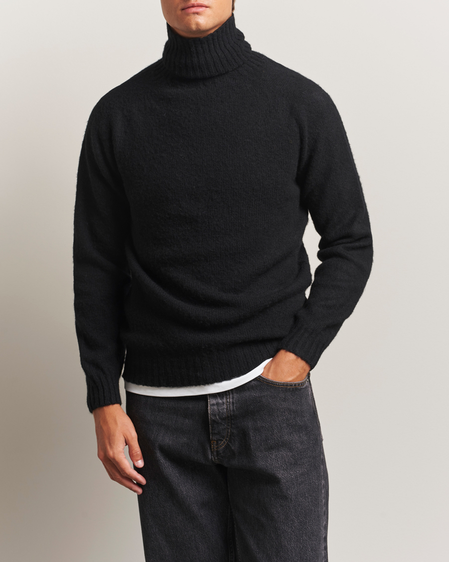 Hombres | Jerséis y prendas de punto | Harley Of Scotland | Brushed Supersoft Lambswool Rollneck Black