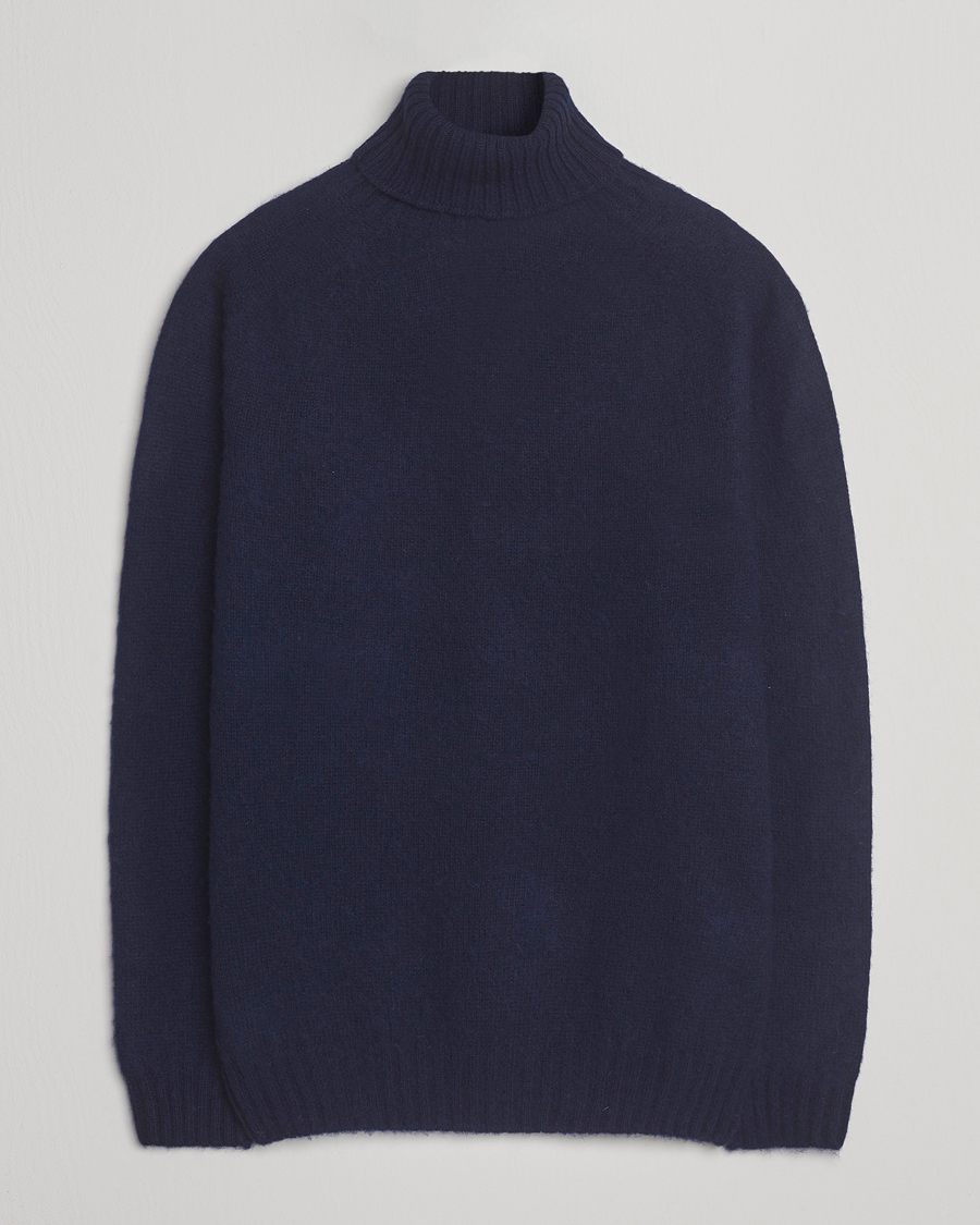 Hombres | Jerséis y prendas de punto | Harley Of Scotland | Brushed Supersoft Lambswool Rollneck Navy