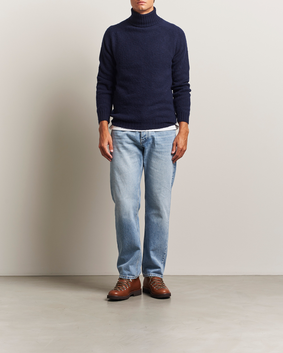 Hombres | Jerséis y prendas de punto | Harley Of Scotland | Brushed Supersoft Lambswool Rollneck Navy
