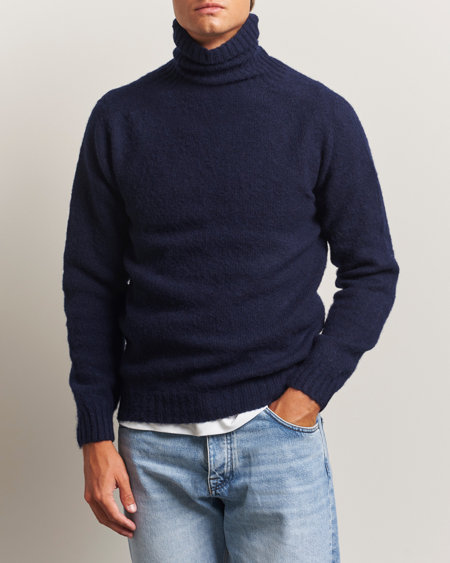 Hombres | Jerséis y prendas de punto | Harley Of Scotland | Brushed Supersoft Lambswool Rollneck Navy