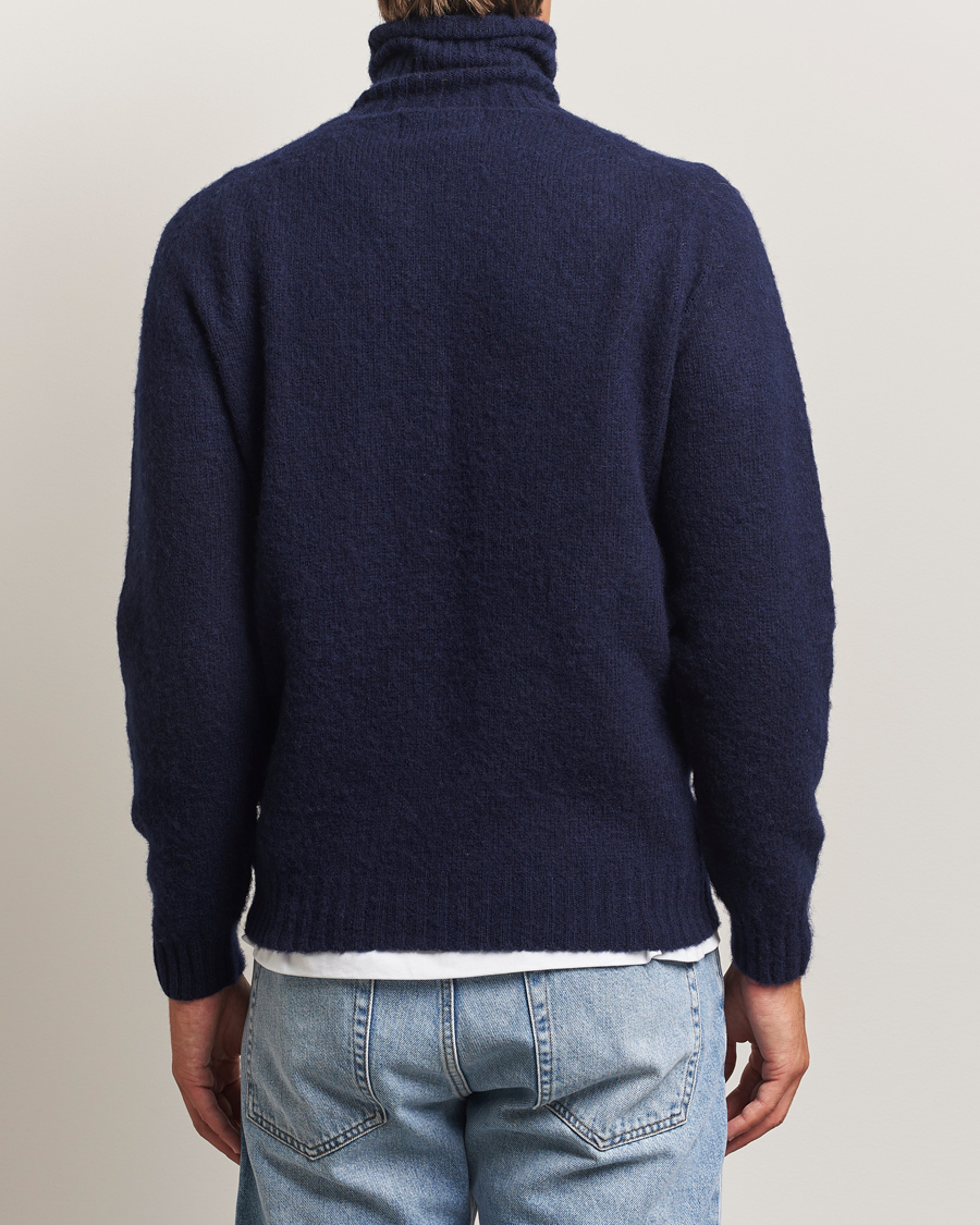 Hombres | Jerséis y prendas de punto | Harley Of Scotland | Brushed Supersoft Lambswool Rollneck Navy