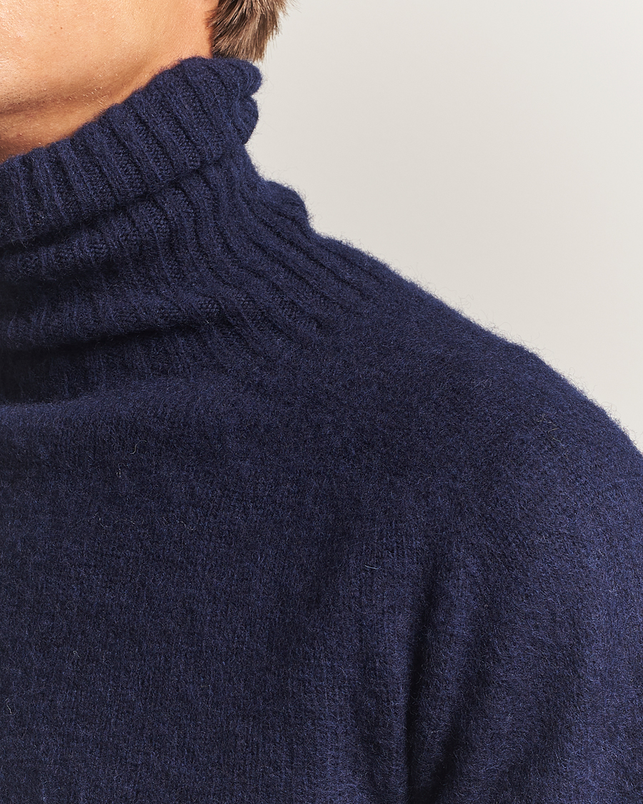 Hombres | Jerséis y prendas de punto | Harley Of Scotland | Brushed Supersoft Lambswool Rollneck Navy
