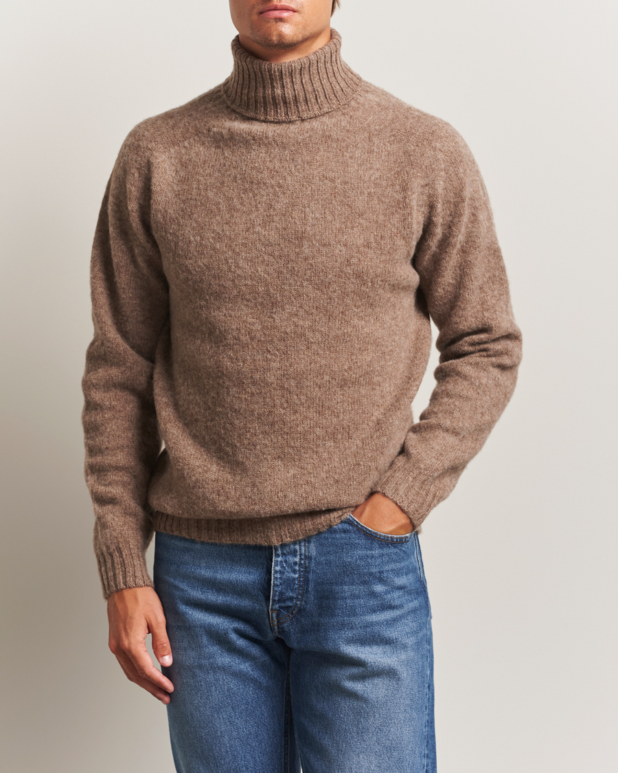 Hombres | Jerséis y prendas de punto | Harley Of Scotland | Brushed Supersoft Lambswool Rollneck Tundra