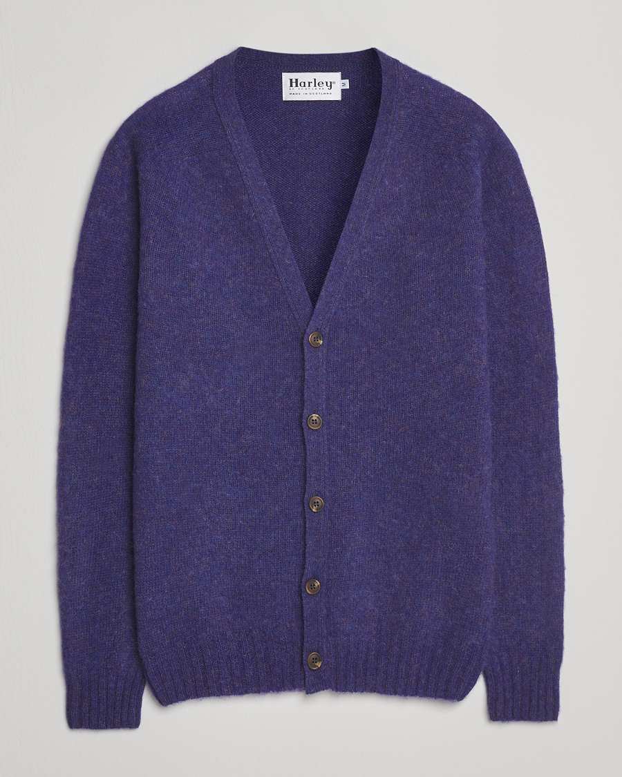 Hombres | Jerséis y prendas de punto | Harley Of Scotland | Brushed Supersoft Lambswool Cardigan Iris