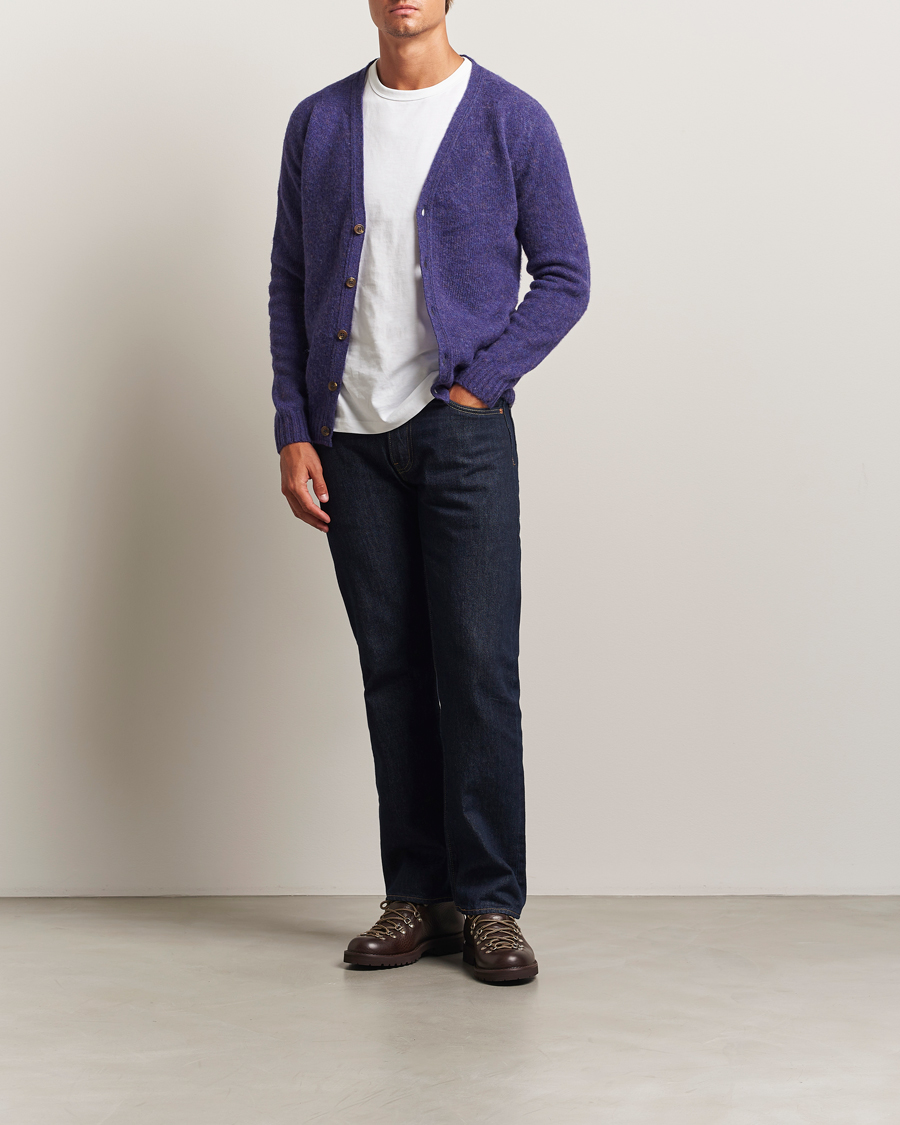 Hombres | Jerséis y prendas de punto | Harley Of Scotland | Brushed Supersoft Lambswool Cardigan Iris