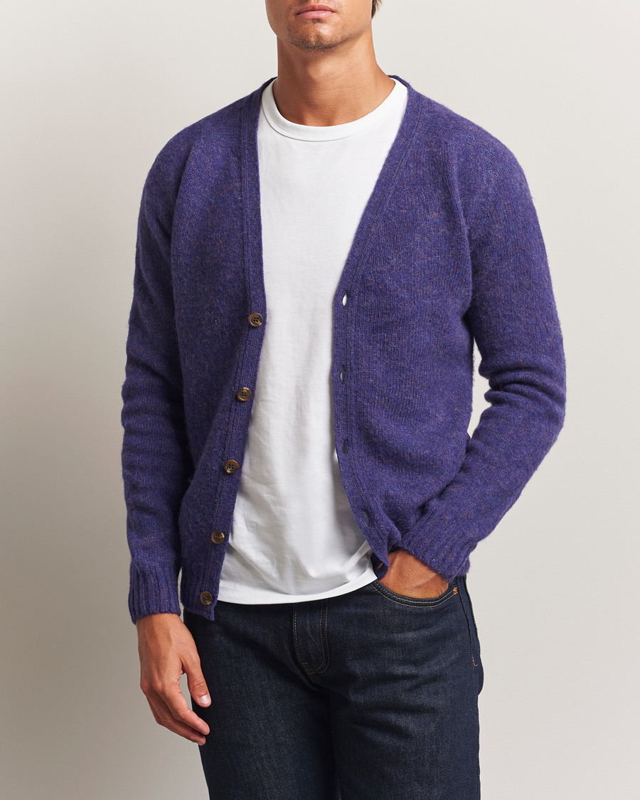 Hombres | Jerséis y prendas de punto | Harley Of Scotland | Brushed Supersoft Lambswool Cardigan Iris
