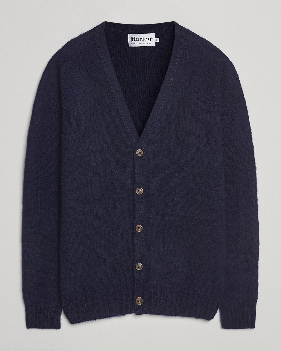 Hombres | Jerséis y prendas de punto | Harley Of Scotland | Brushed Supersoft Lambswool Cardigan Navy