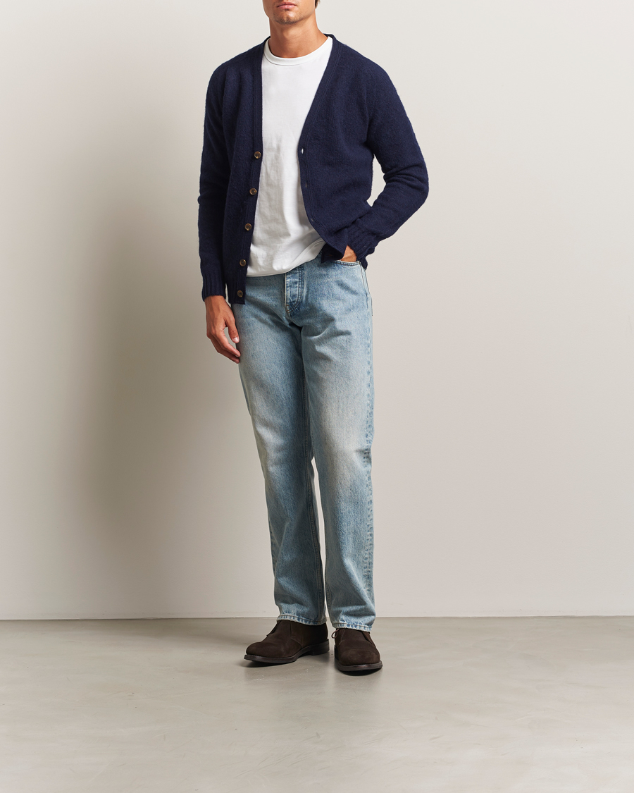 Hombres | Jerséis y prendas de punto | Harley Of Scotland | Brushed Supersoft Lambswool Cardigan Navy