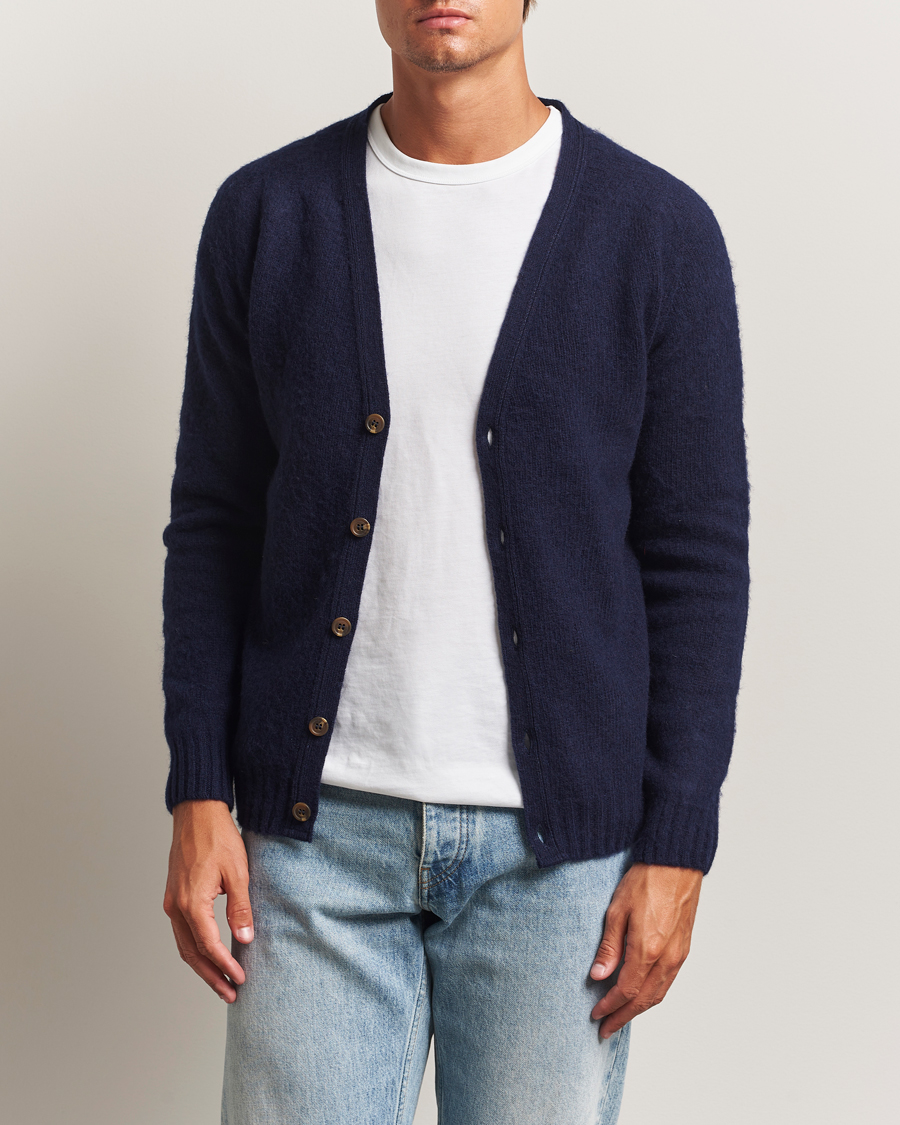 Hombres | Jerséis y prendas de punto | Harley Of Scotland | Brushed Supersoft Lambswool Cardigan Navy