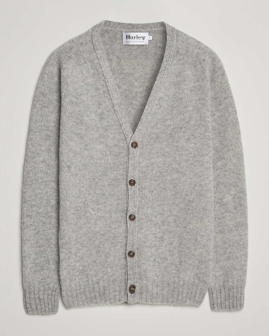 Hombres | Jerséis y prendas de punto | Harley Of Scotland | Brushed Supersoft Lambswool Cardigan Silver