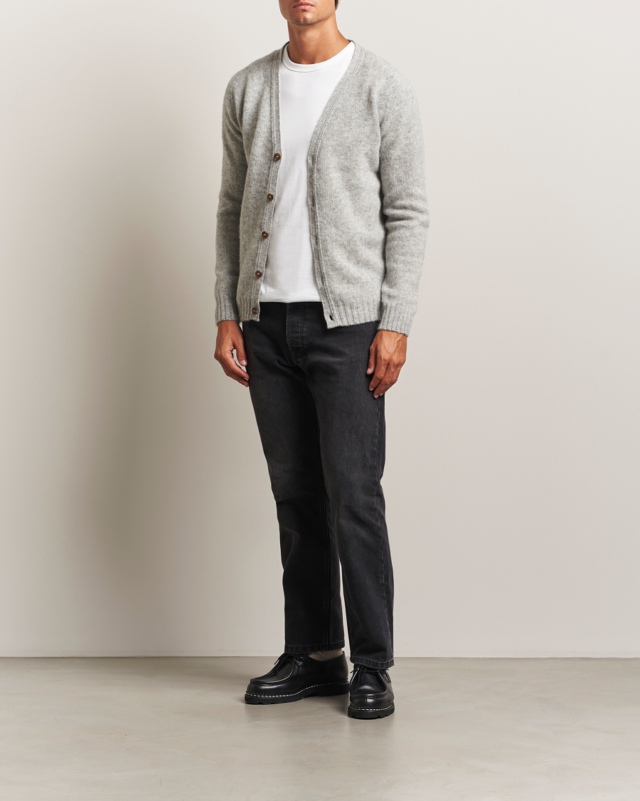 Hombres | Jerséis y prendas de punto | Harley Of Scotland | Brushed Supersoft Lambswool Cardigan Silver