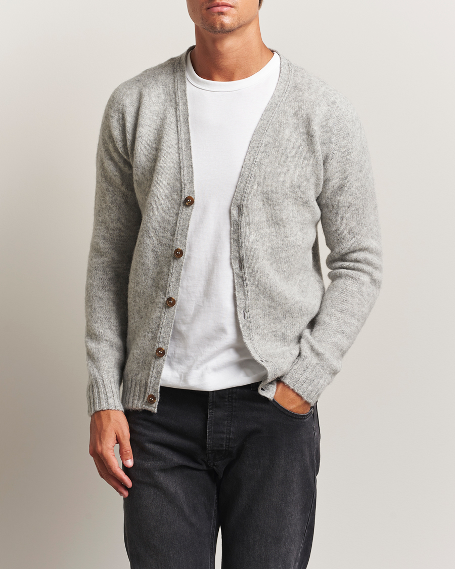 Hombres | Jerséis y prendas de punto | Harley Of Scotland | Brushed Supersoft Lambswool Cardigan Silver