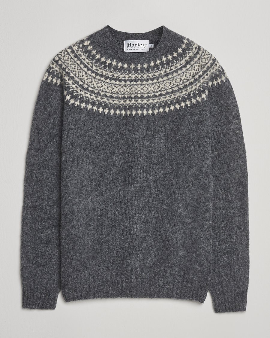 Hombres | Jerséis y prendas de punto | Harley Of Scotland | Brushed Supersoft Lambswool Yolk Fairisle Grey