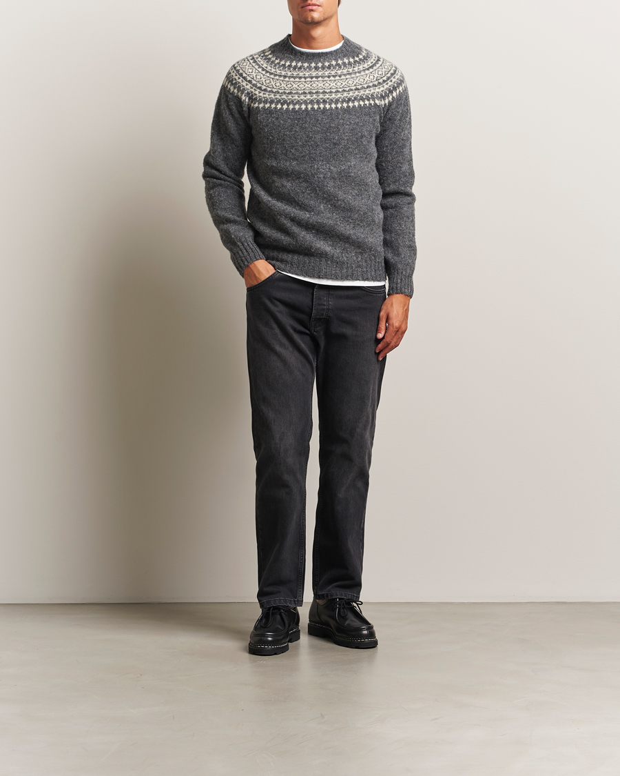 Hombres | Jerséis y prendas de punto | Harley Of Scotland | Brushed Supersoft Lambswool Yolk Fairisle Grey