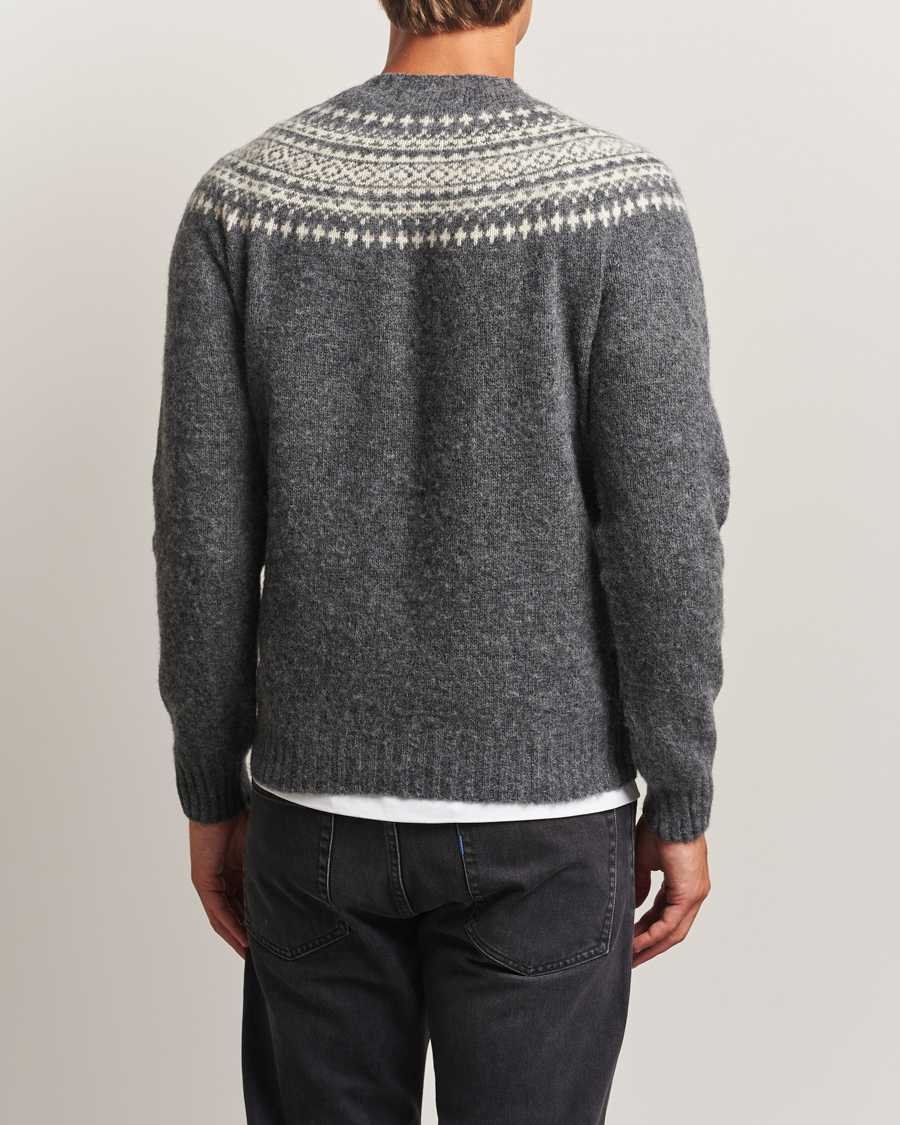 Hombres | Jerséis y prendas de punto | Harley Of Scotland | Brushed Supersoft Lambswool Yolk Fairisle Grey