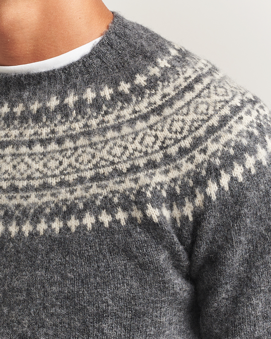 Hombres | Jerséis y prendas de punto | Harley Of Scotland | Brushed Supersoft Lambswool Yolk Fairisle Grey