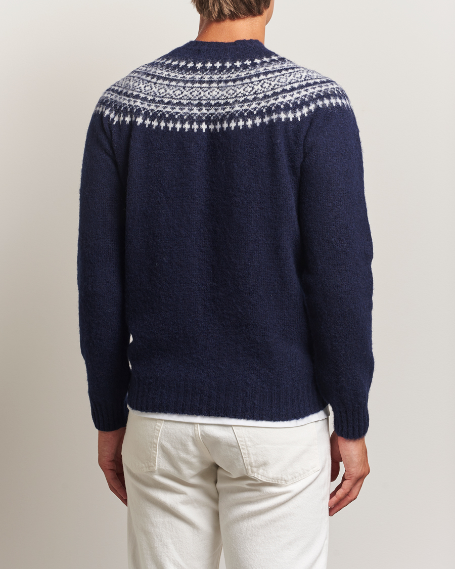 Hombres | Jerséis y prendas de punto | Harley Of Scotland | Brushed Supersoft Lambswool Yolk Fairisle Navy