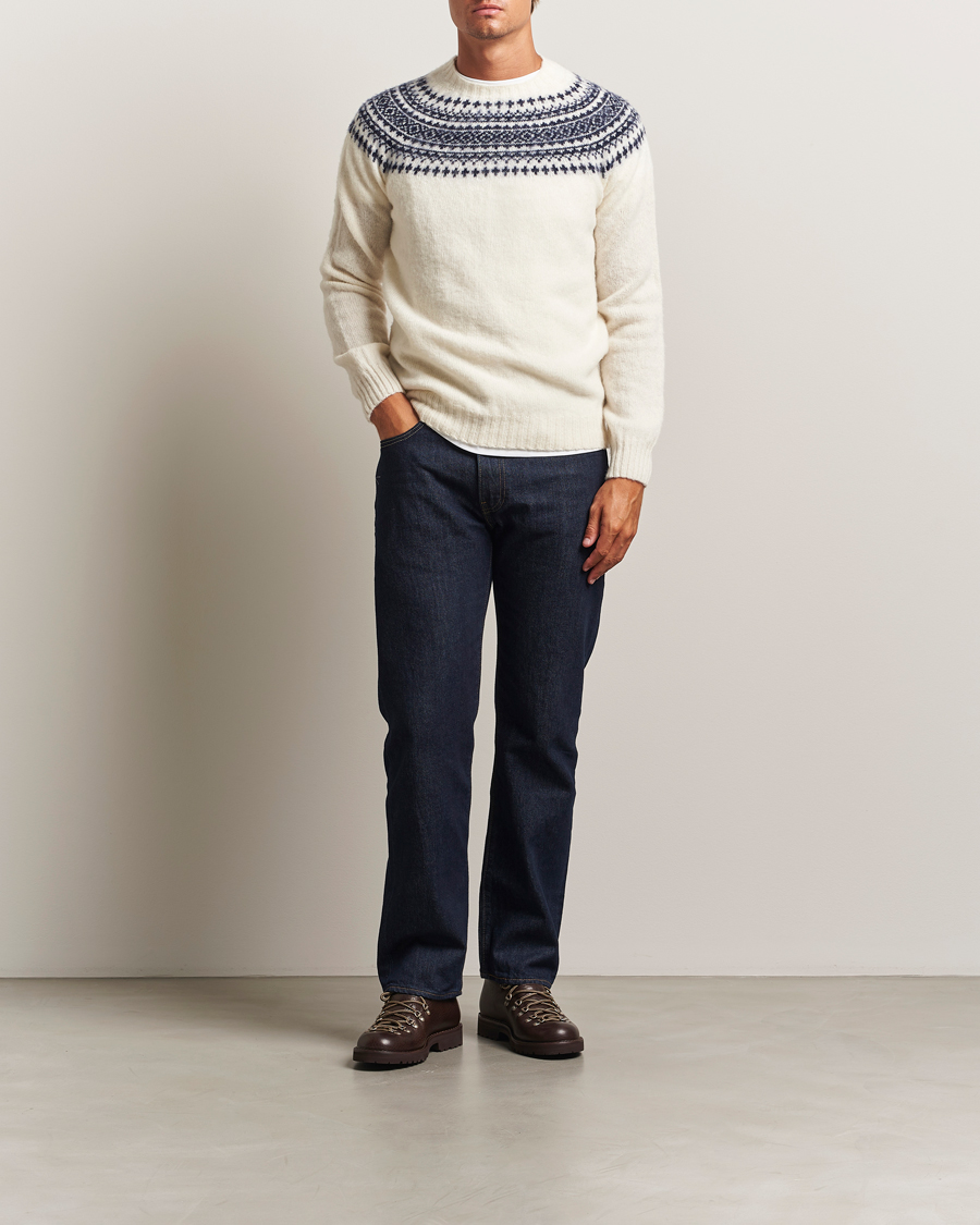 Hombres | Jerséis y prendas de punto | Harley Of Scotland | Brushed Supersoft Lambswool Yolk Fairisle White