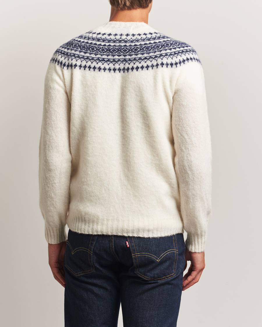 Hombres | Jerséis y prendas de punto | Harley Of Scotland | Brushed Supersoft Lambswool Yolk Fairisle White