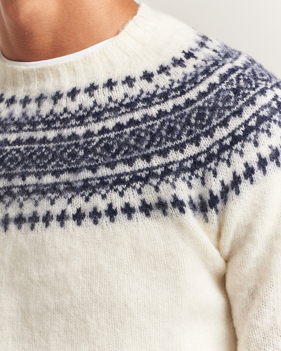 Hombres | Jerséis y prendas de punto | Harley Of Scotland | Brushed Supersoft Lambswool Yolk Fairisle White