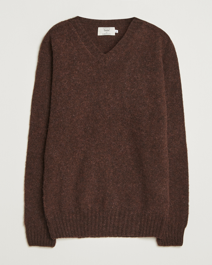 Hombres | Jerséis y prendas de punto | Harley Of Scotland for Care of Carl | Harley Of Scotland Brushed Supersoft Lambswool V-Neck Brown