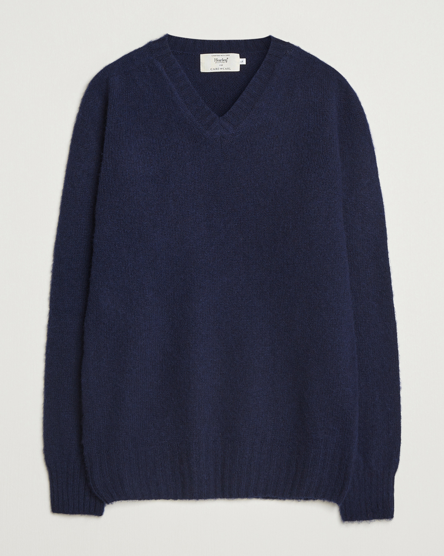 Hombres | Jerséis y prendas de punto | Harley Of Scotland for Care of Carl | Harley Of Scotland Brushed Supersoft Lambswool V-Neck Navy
