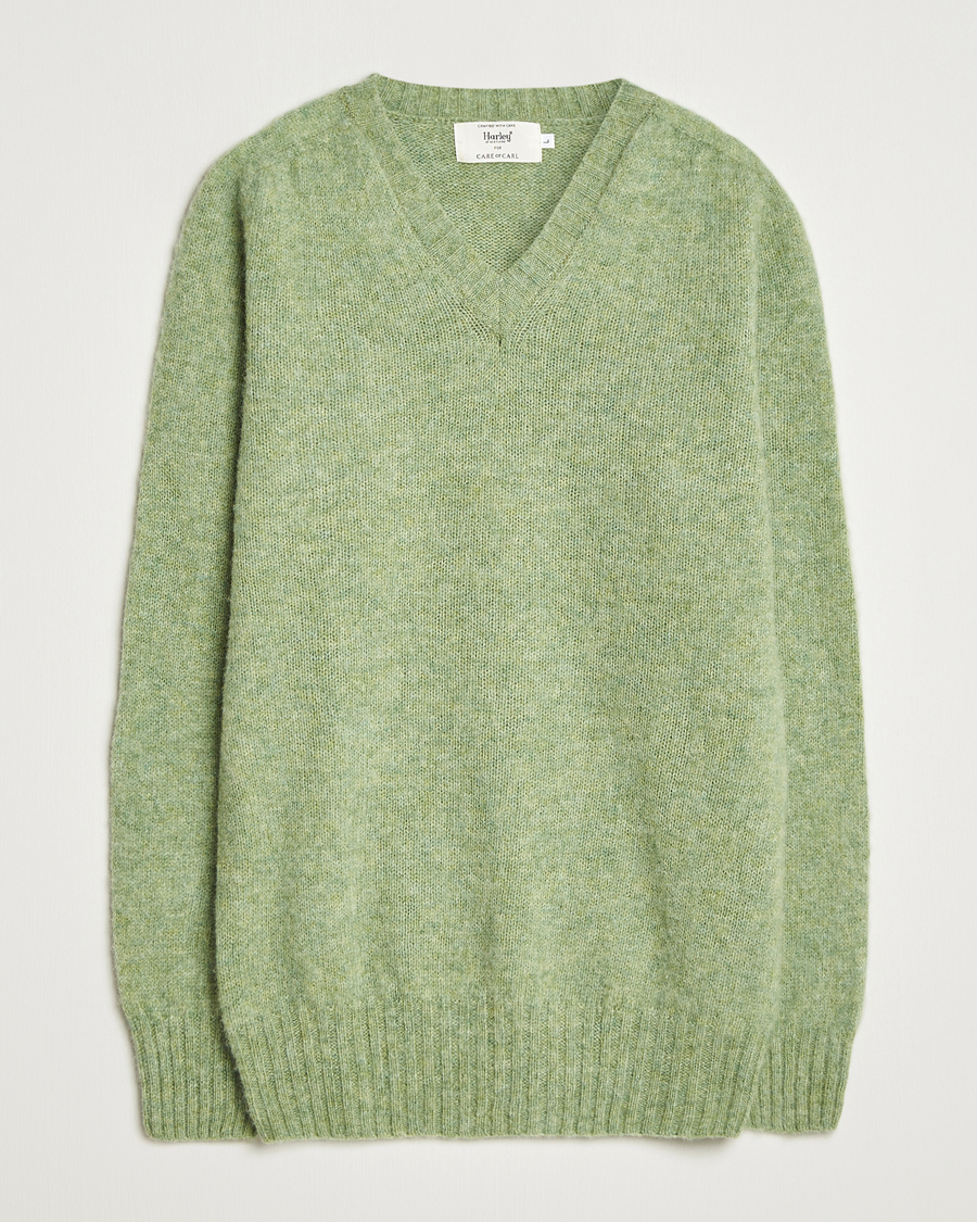 Hombres | Jerséis y prendas de punto | Harley Of Scotland | Brushed Supersoft Lambswool V-Neck Light Green