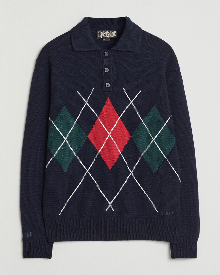 Hombres | Jerséis y prendas de punto | Baracuta | Argyle Wool Polo Neck Navy