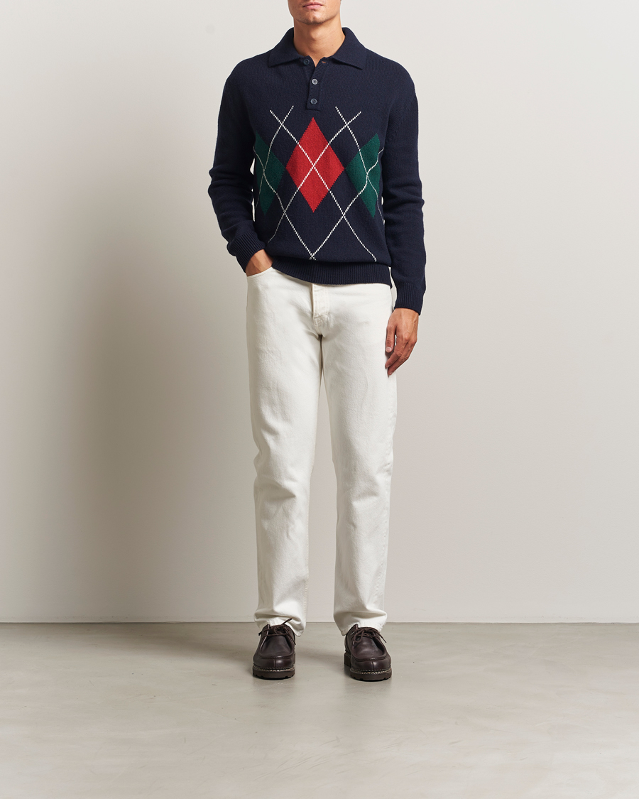 Hombres | Jerséis y prendas de punto | Baracuta | Argyle Wool Polo Neck Navy