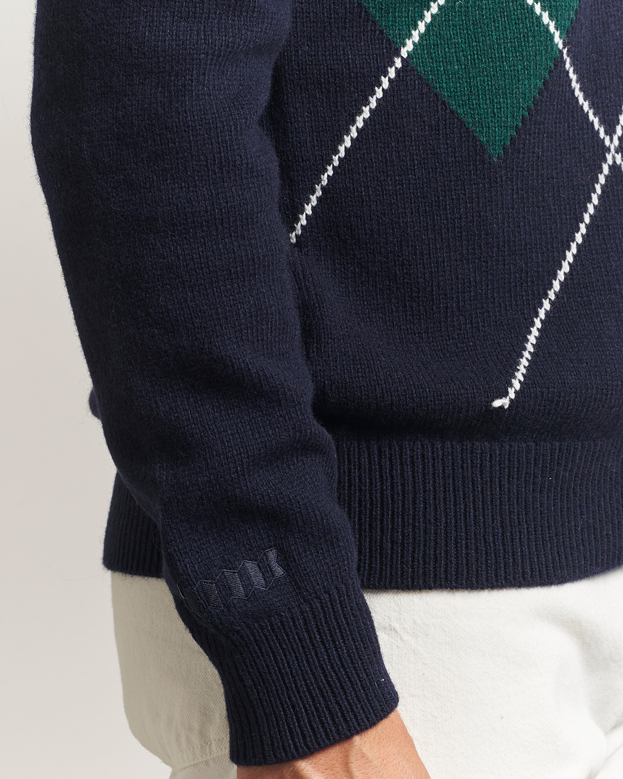 Hombres | Jerséis y prendas de punto | Baracuta | Argyle Wool Polo Neck Navy