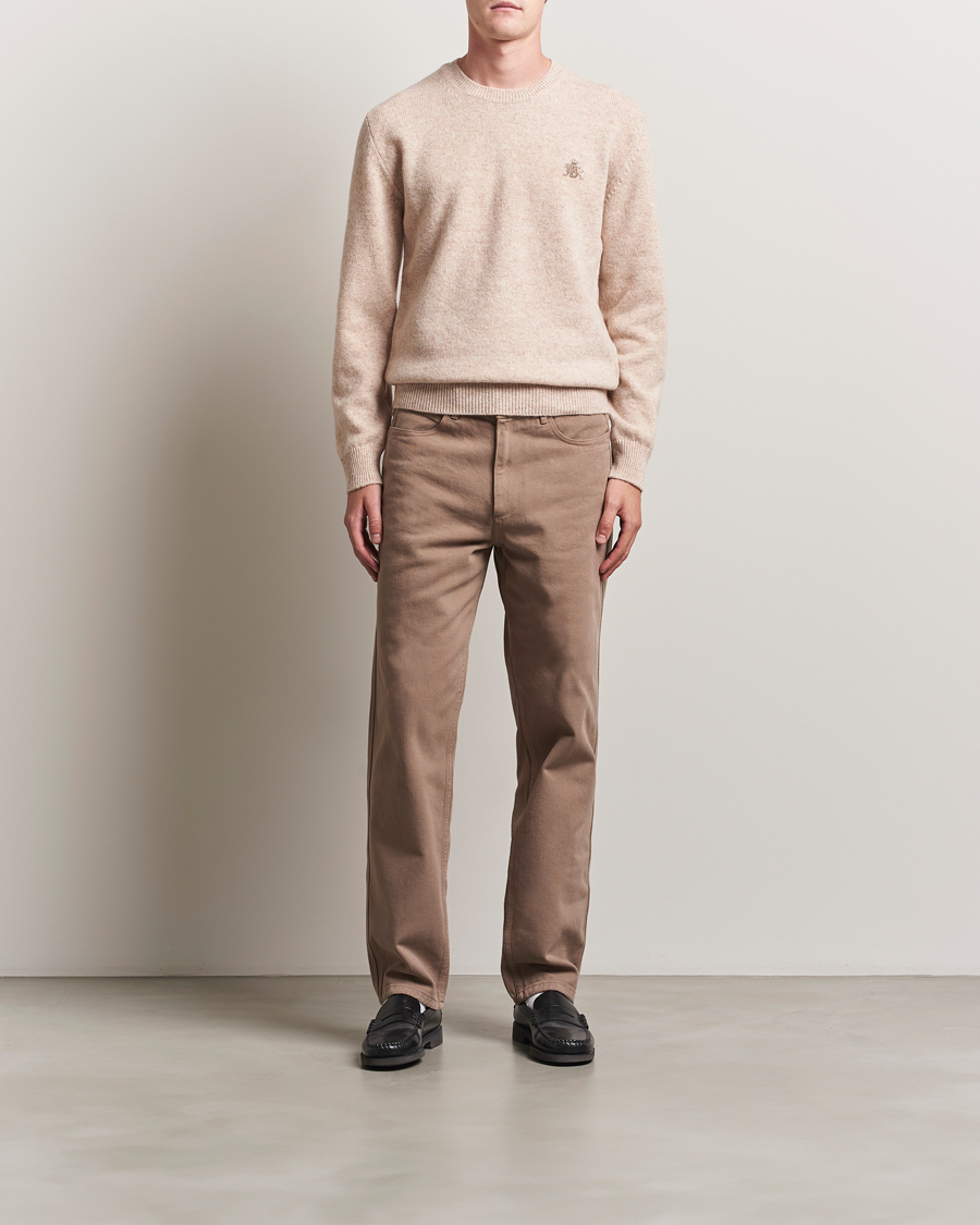 Hombres | Jerséis y prendas de punto | Baracuta | Shetland Virgin Wool Crew Neck Antique White