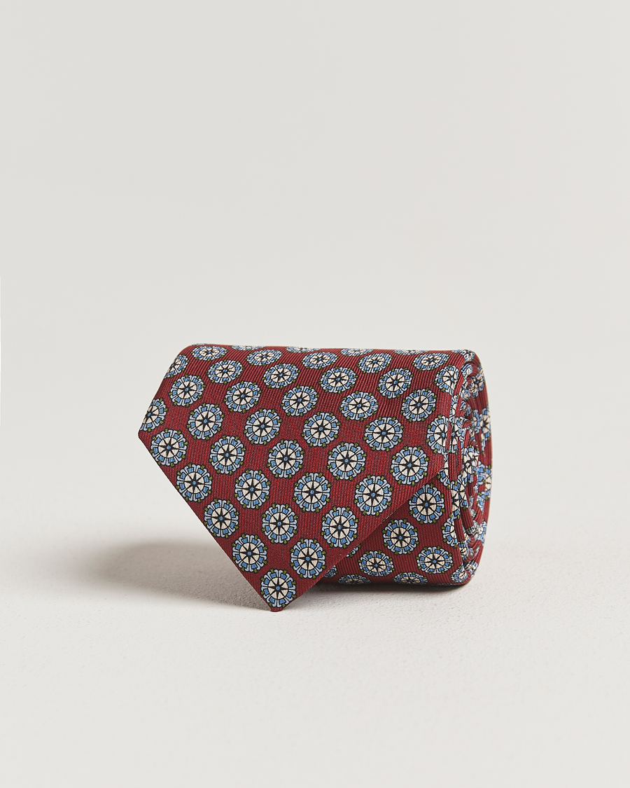 Hombres | E. Marinella 3-Fold Printed Silk Tie Burgundy | E. Marinella | 3-Fold Printed Silk Tie Burgundy
