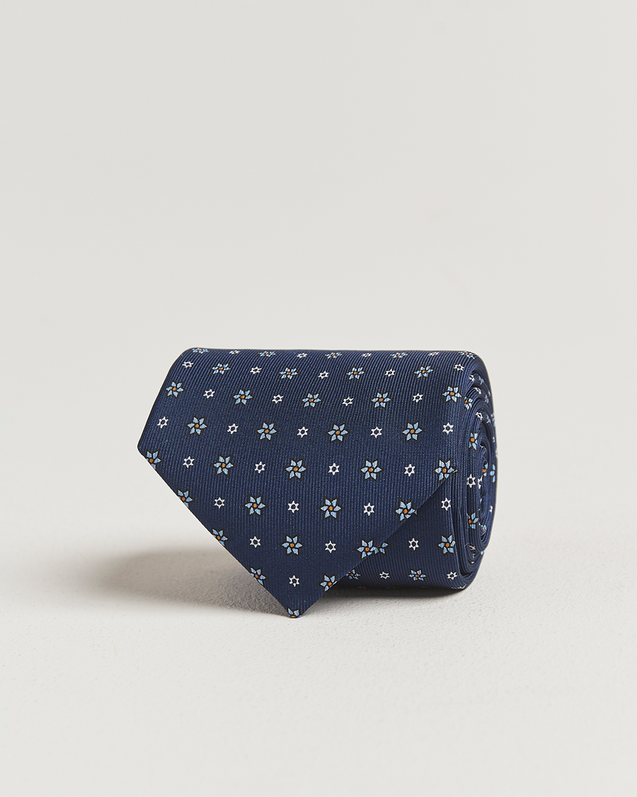 Hombres | E. Marinella 3-Fold Printed Silk Tie Navy | E. Marinella | 3-Fold Printed Silk Tie Navy