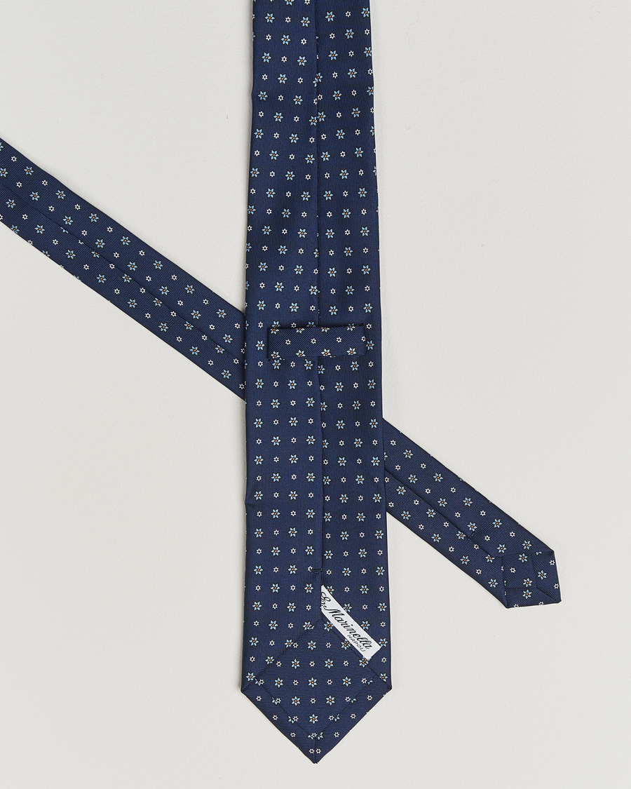 Hombres | E. Marinella 3-Fold Printed Silk Tie Navy | E. Marinella | 3-Fold Printed Silk Tie Navy