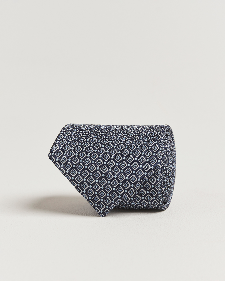Hombres | E. Marinella 3-Fold Printed Silk Tie Navy | E. Marinella | 3-Fold Printed Silk Tie Navy