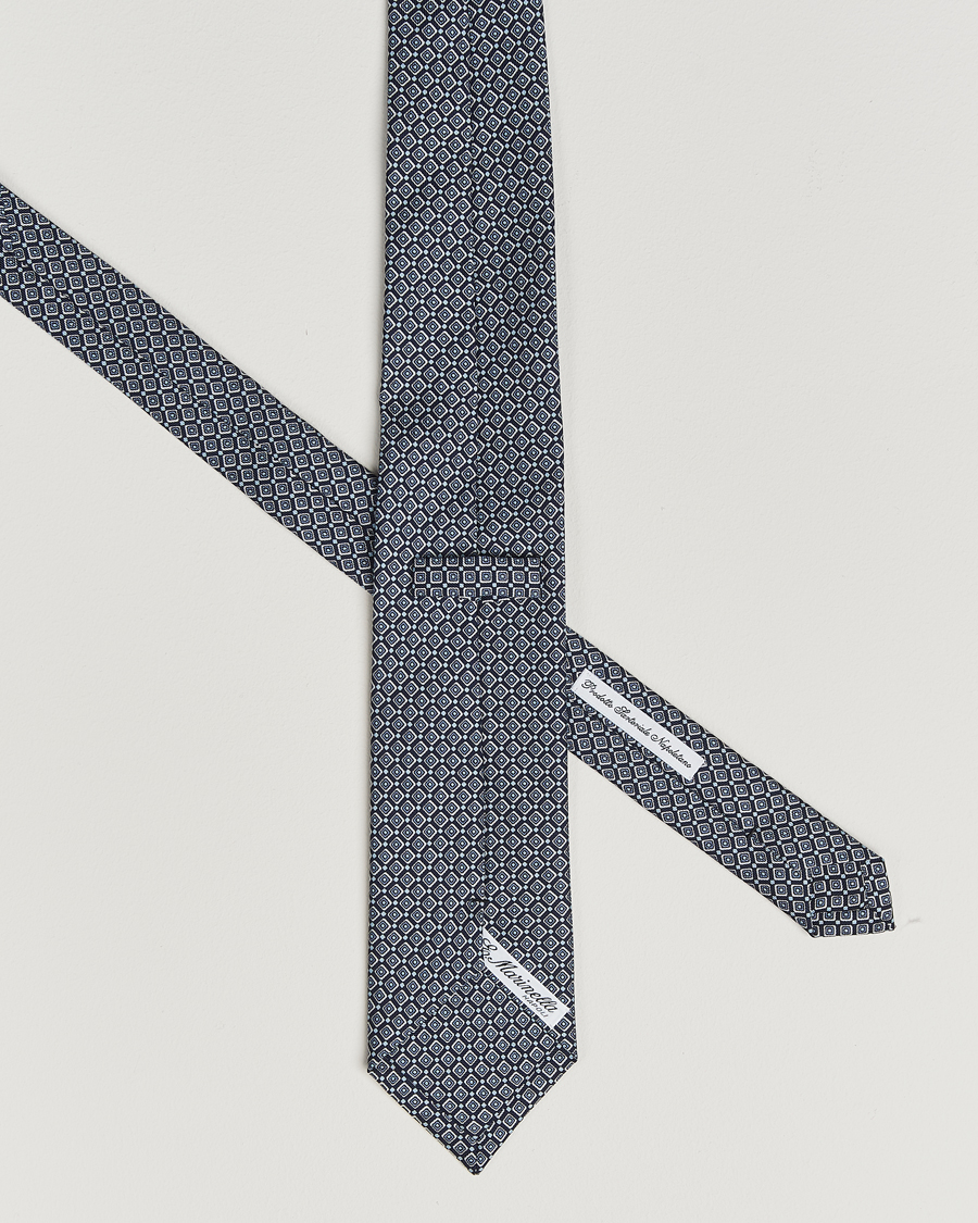 Hombres | E. Marinella 3-Fold Printed Silk Tie Navy | E. Marinella | 3-Fold Printed Silk Tie Navy