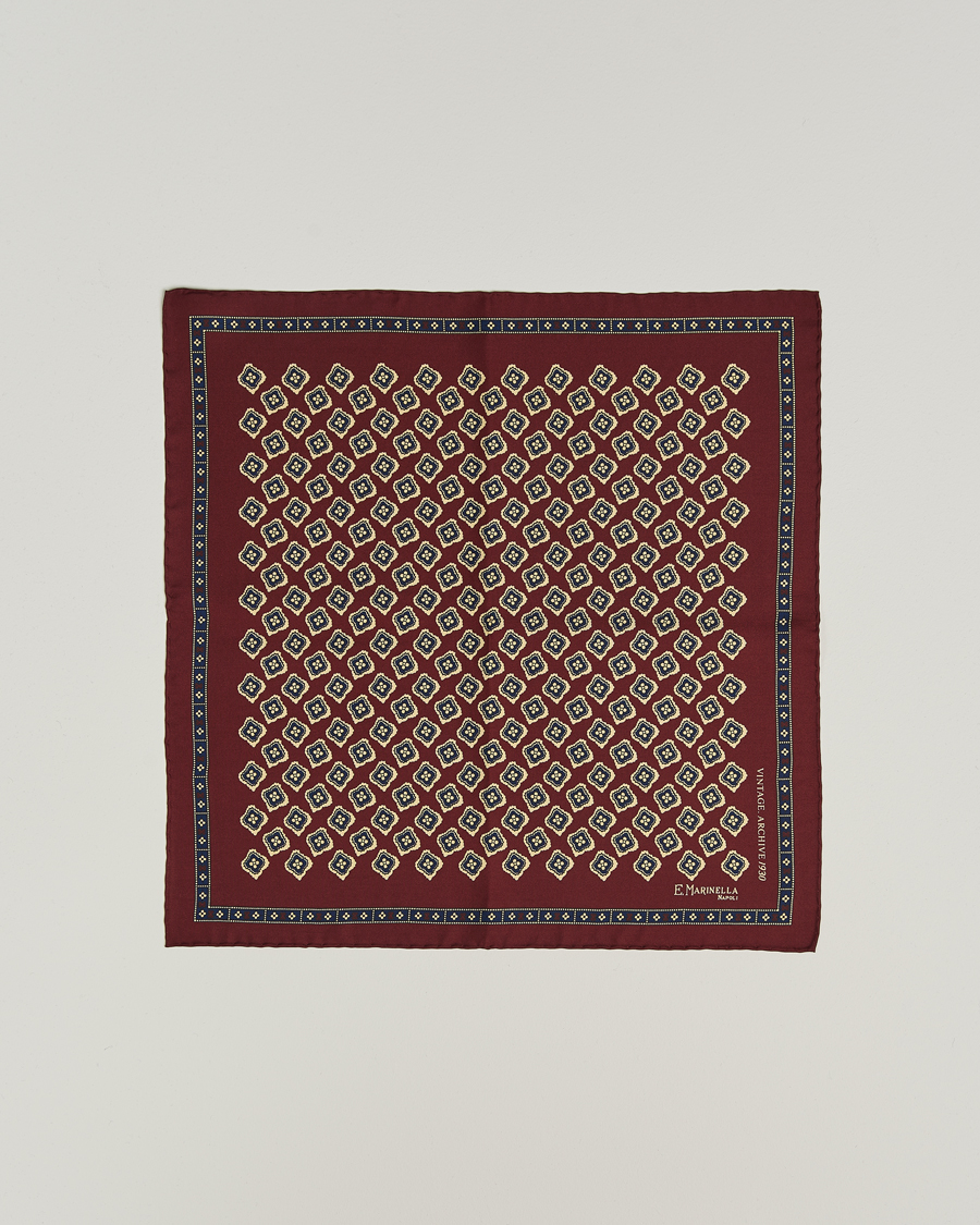 Hombres | E. Marinella Archivio Silk Pocket Square Burgundy | E. Marinella | Archivio Silk Pocket Square Burgundy