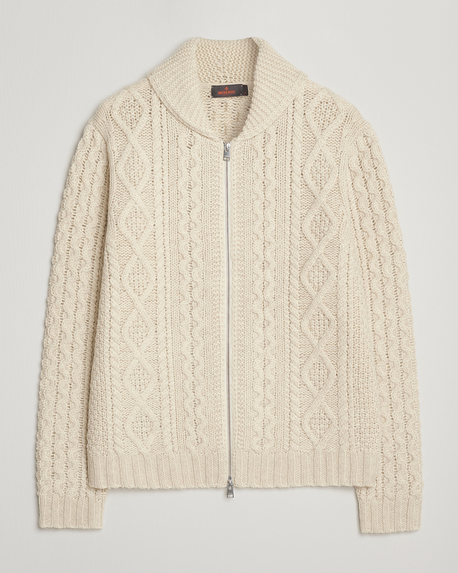 Hombres | Jerséis y prendas de punto | Morris | Cornwall Cable Full Zip Jacket OfF White