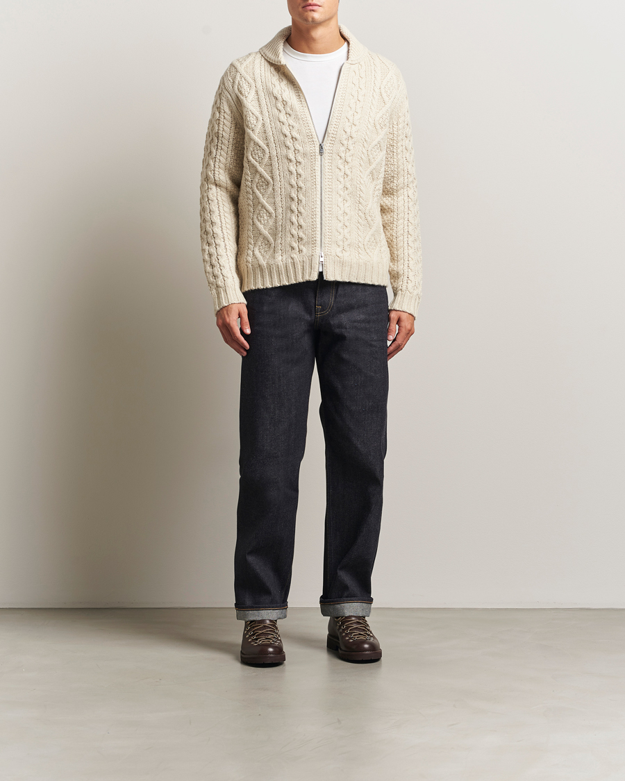 Hombres | Jerséis y prendas de punto | Morris | Cornwall Cable Full Zip Jacket OfF White